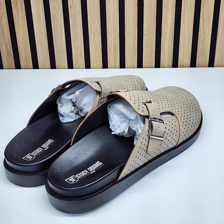 NEW - Stacy Adams Men’s Tan Buckle Slides Casual Slip On Mule Shoes - Size 13 M - Thumbnail 2