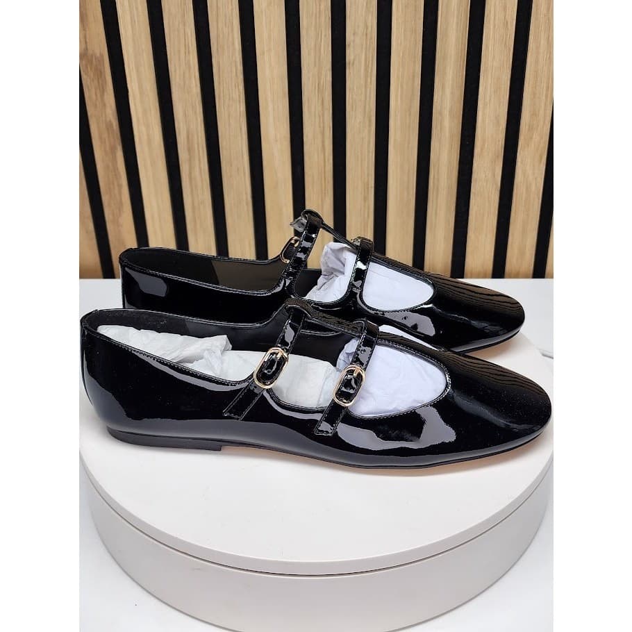 NEW - Marc Fisher Women’s Leather T-Strap Flats Double Buckle Shoes - Size 10 - Thumbnail 2