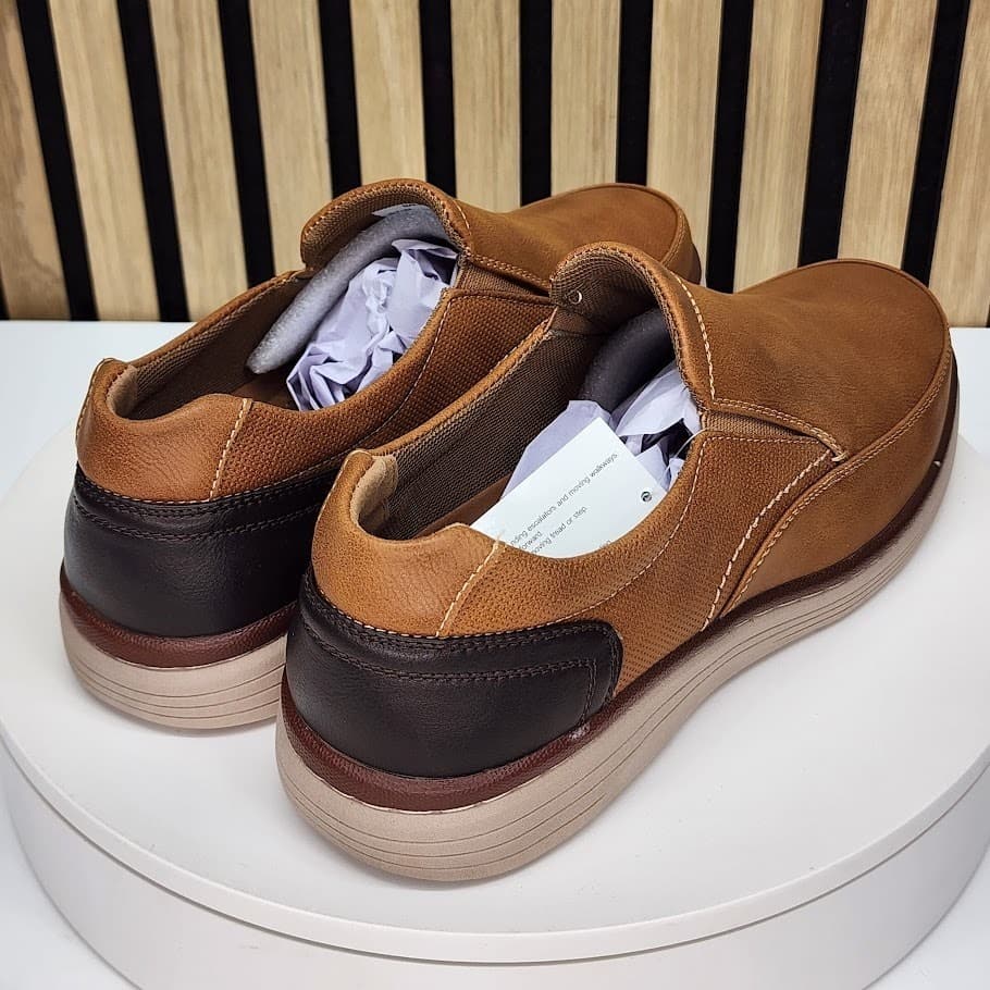 NEW - Aston Marc Galt Men’s Tan Slip On Casual Shoes Comfort Loafers Size 8 M - Thumbnail 2