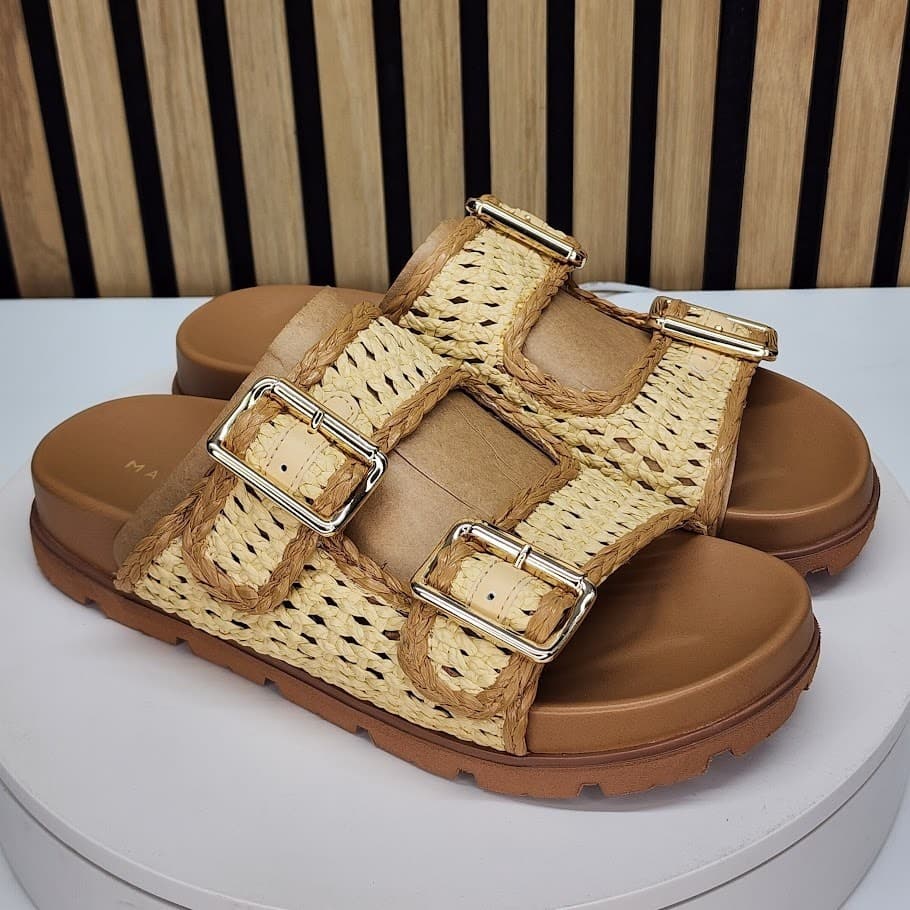 NEW - Marc Fisher Mylan Womens Brown Woven Flat Sandals Buckle Straps Size 7 M