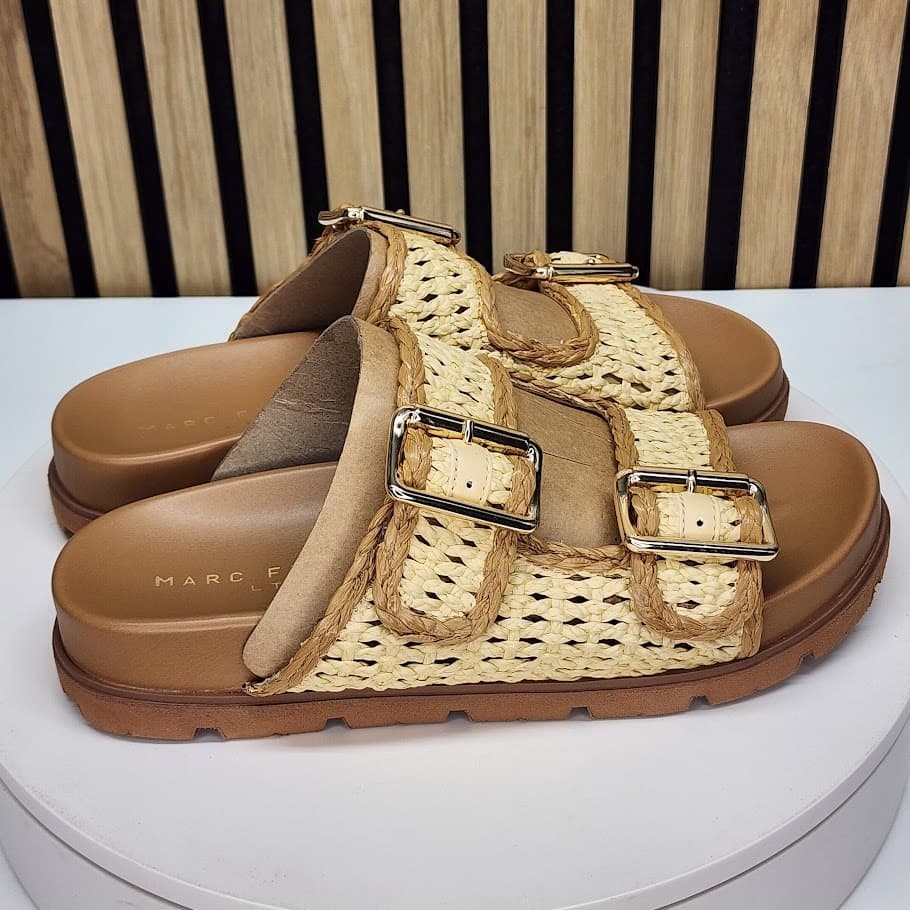 NEW - Marc Fisher Mylan Womens Brown Woven Flat Sandals Buckle Straps Size 7 M - Thumbnail 2