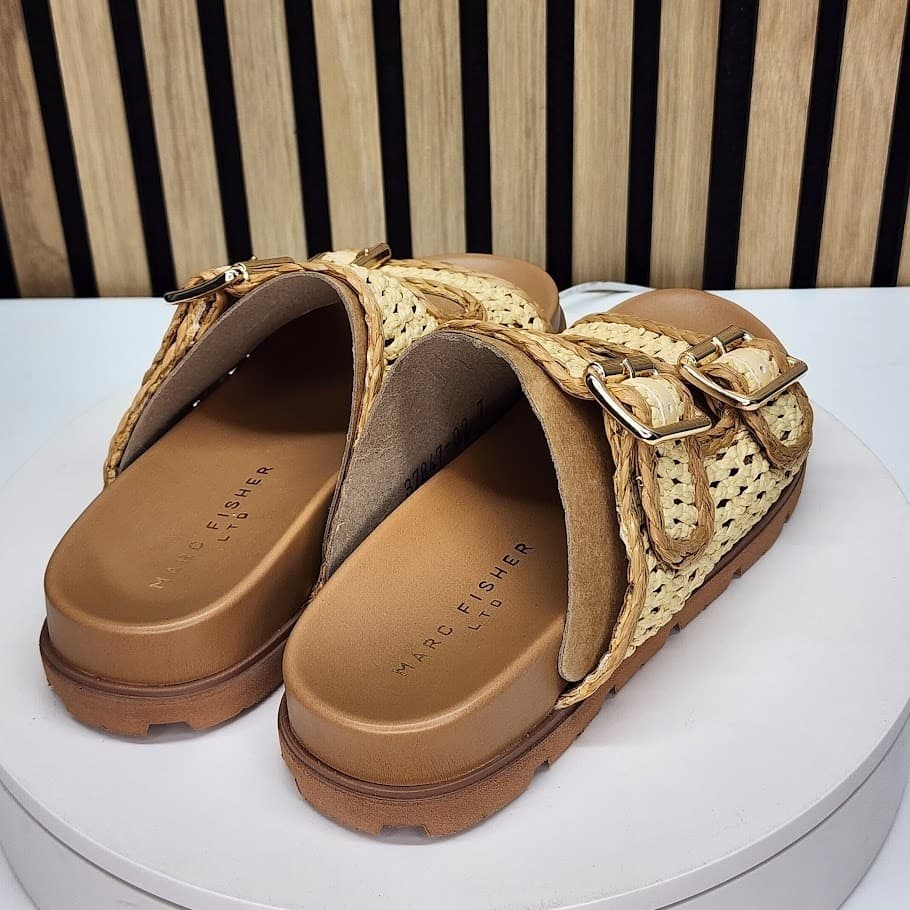 NEW - Marc Fisher Mylan Womens Brown Woven Flat Sandals Buckle Straps Size 7 M - Thumbnail 3