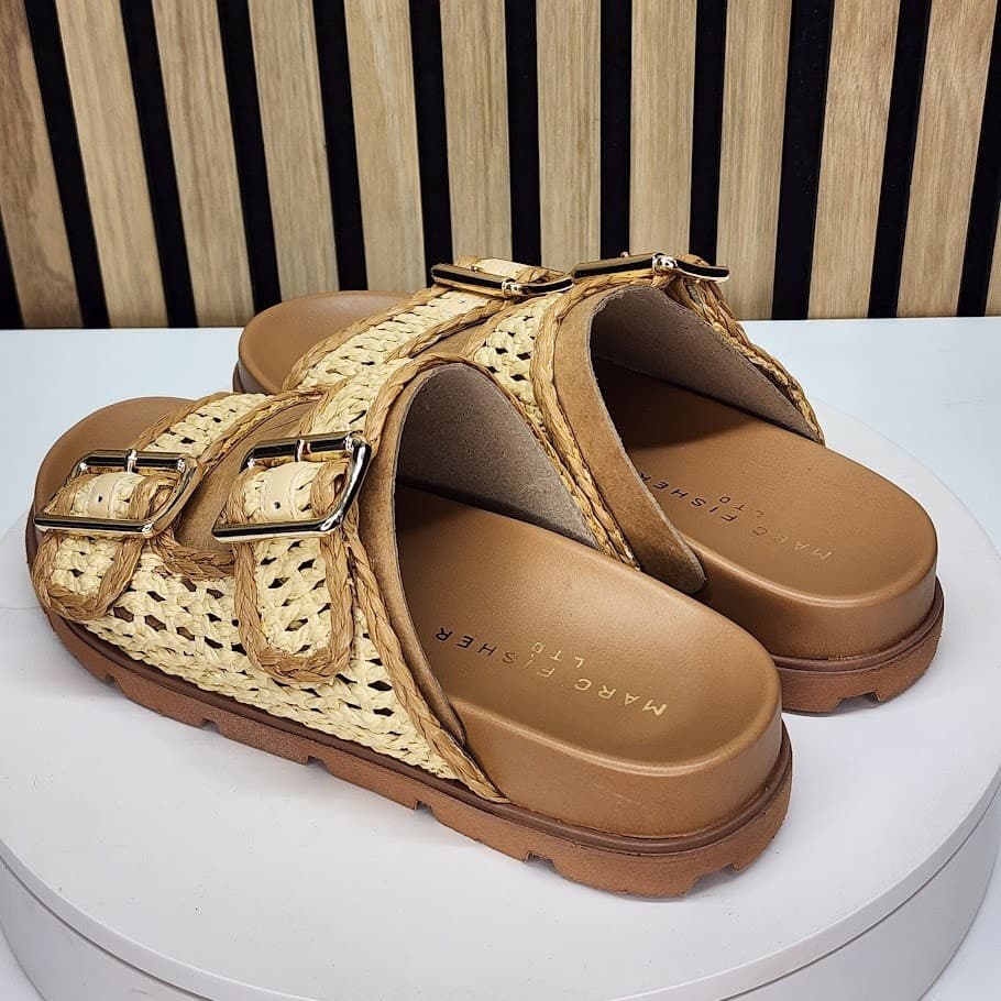 NEW - Marc Fisher Mylan Womens Brown Woven Flat Sandals Buckle Straps Size 7 M - Thumbnail 4