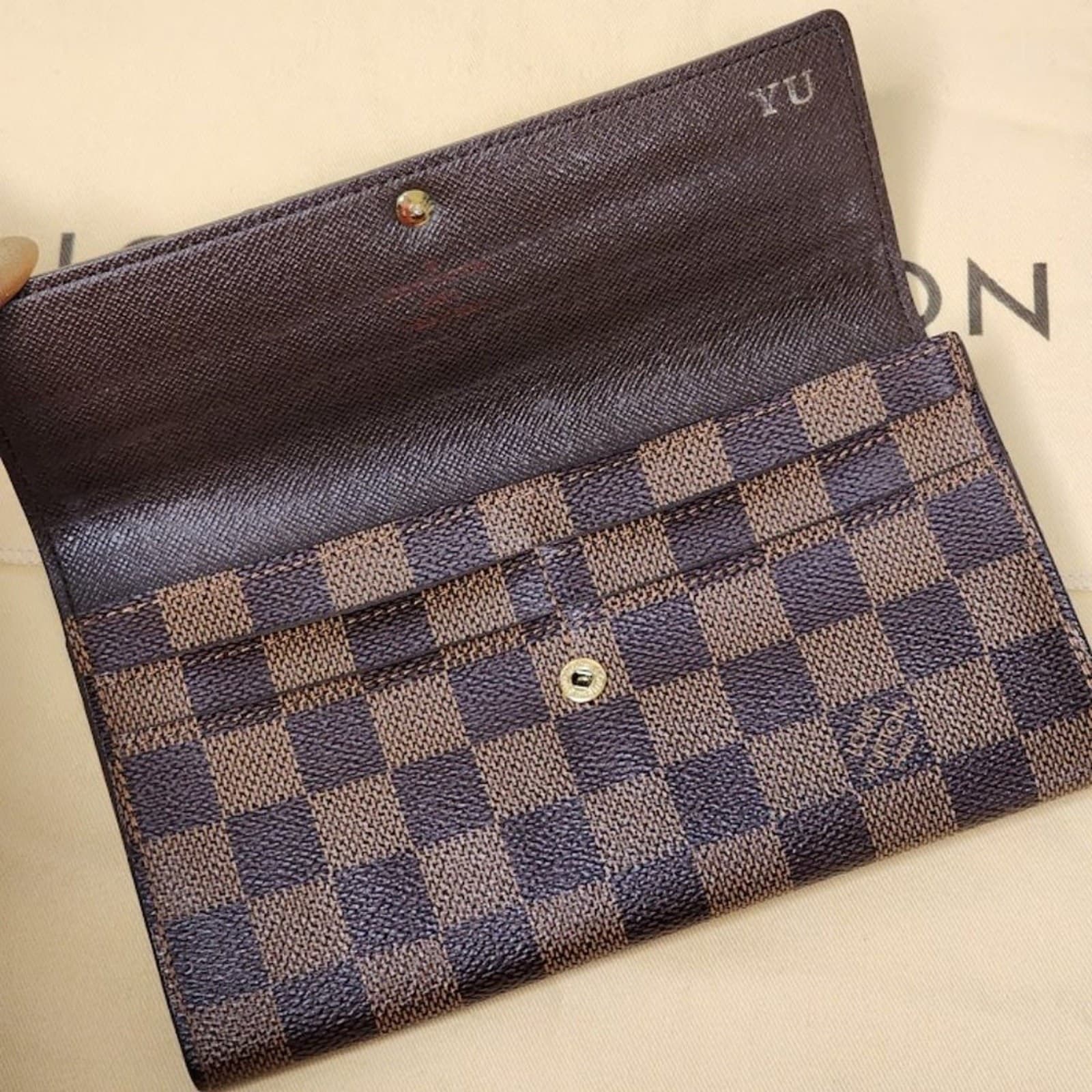 Authentic Louis Vuitton Damier Ebene Portefeuille Sarah Long Bifold Wallet - Thumbnail 6