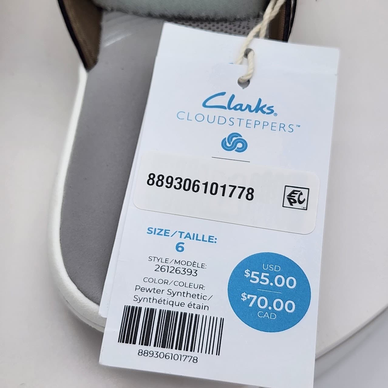 NEW - Clarks Cloudsteppers Women's Pewter Flip Flop Sandals Cushion Soft Size 6 - Thumbnail 8