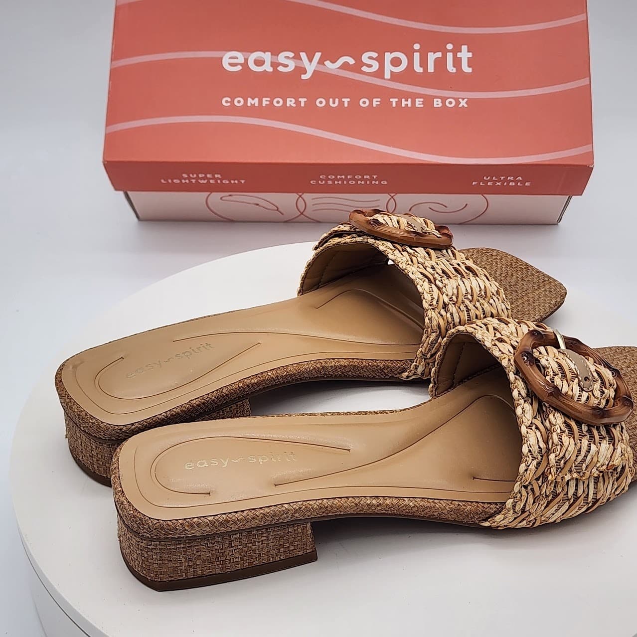 NEW - Easy Spirit Gatlin Natural Raffia Slide Sandals Women's Size 9M - Thumbnail 3