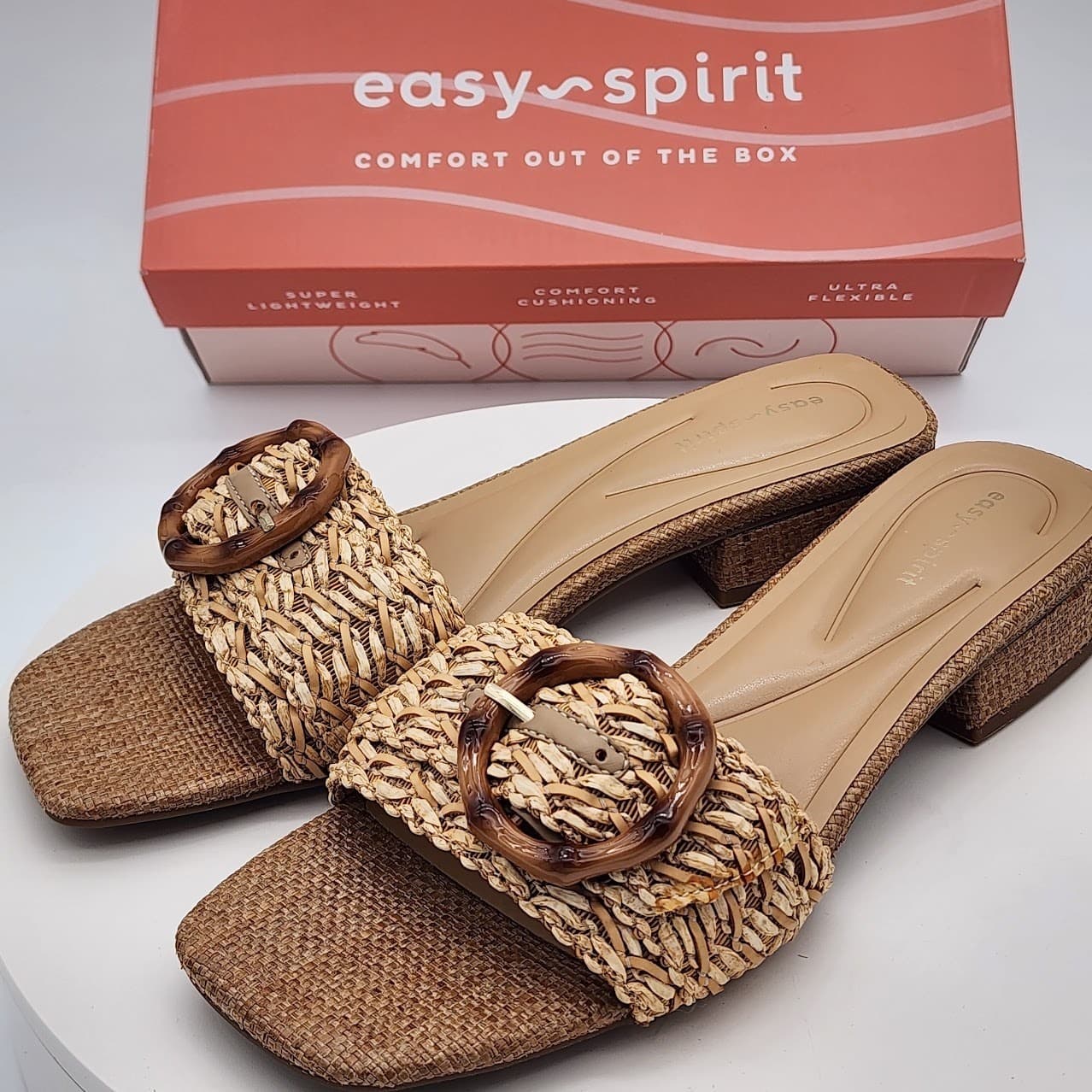 NEW - Easy Spirit Gatlin Natural Raffia Slide Sandals Women's Size 9M - Thumbnail 6