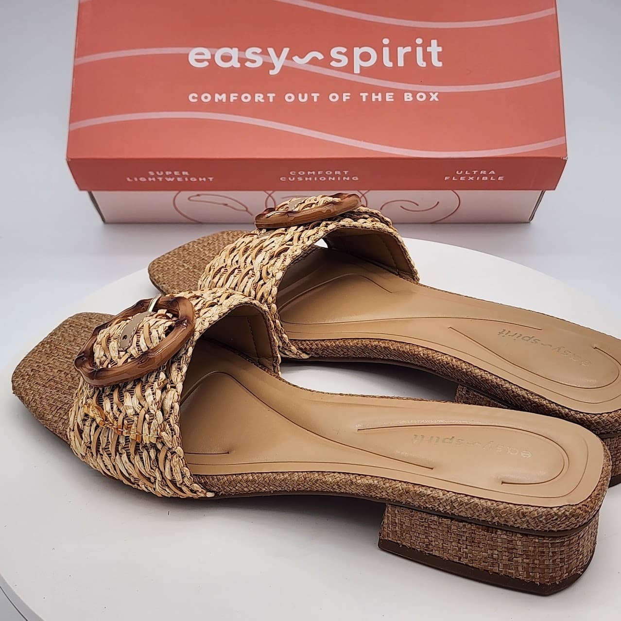 NEW - Easy Spirit Gatlin Natural Raffia Slide Sandals Women's Size 9M - Thumbnail 5