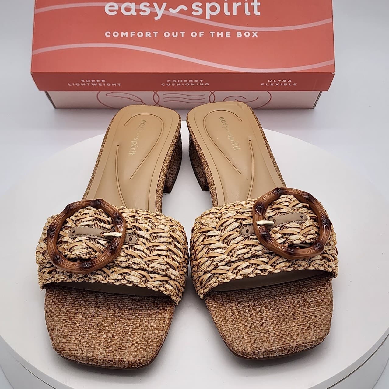 NEW - Easy Spirit Gatlin Natural Raffia Slide Sandals Women's Size 9M - Thumbnail 2