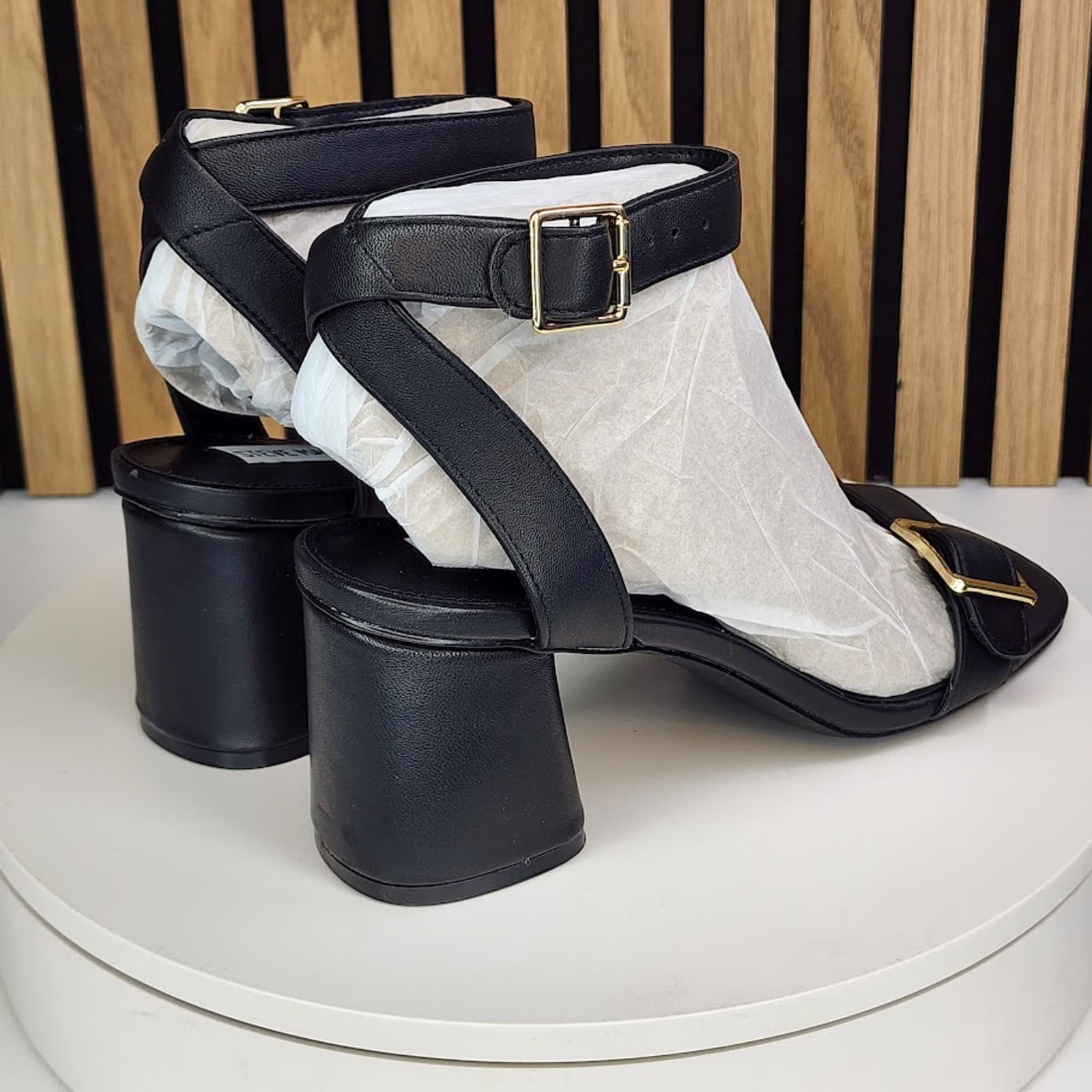 New - Steve Madden Mindi Women’s Black Block Heel Sandals Dress Shoes - Size 9.5 - Thumbnail 3