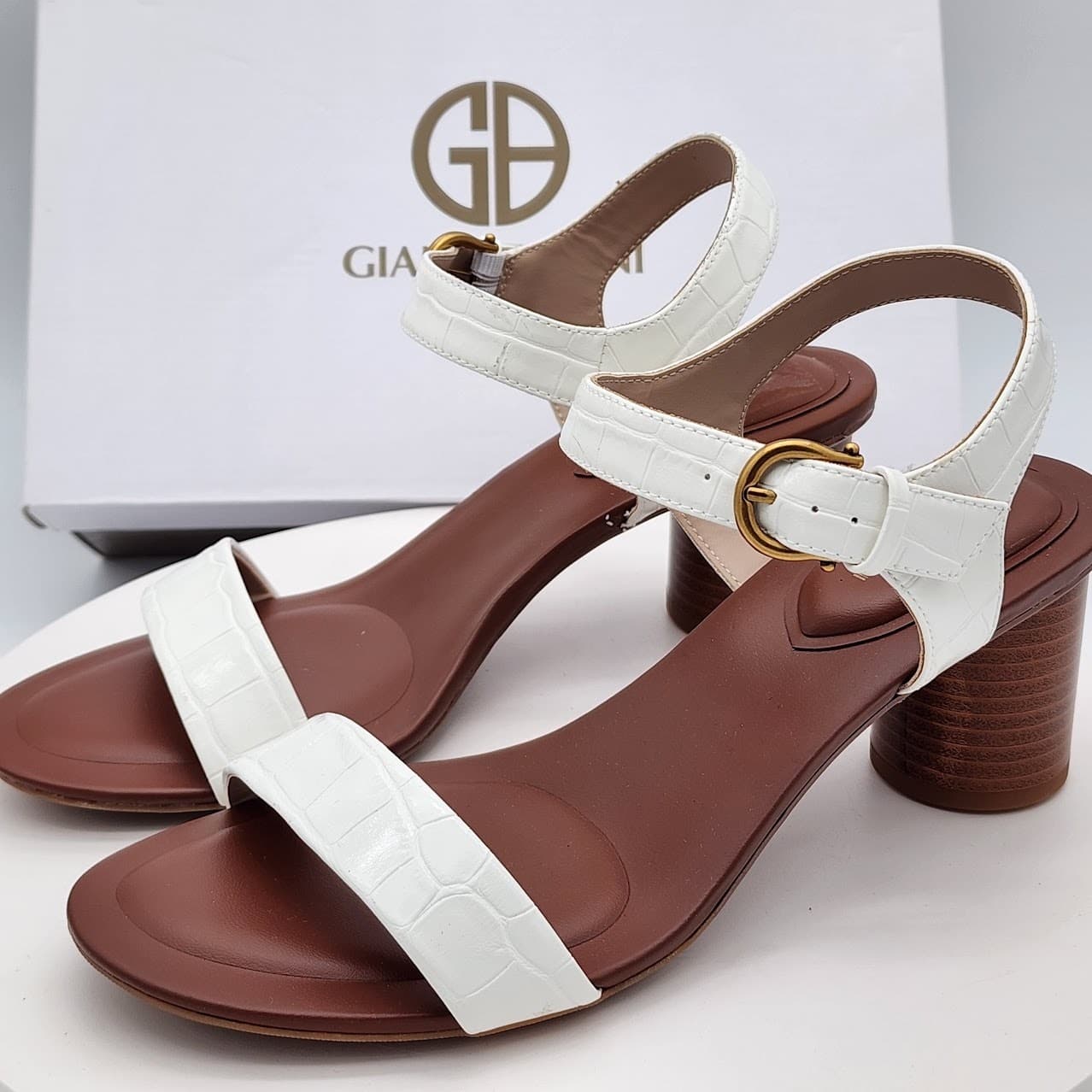NEW - Giani Bernini Hadleyy Women’s White Croc Strappy Sandals Heel Size 9 M - Thumbnail 5