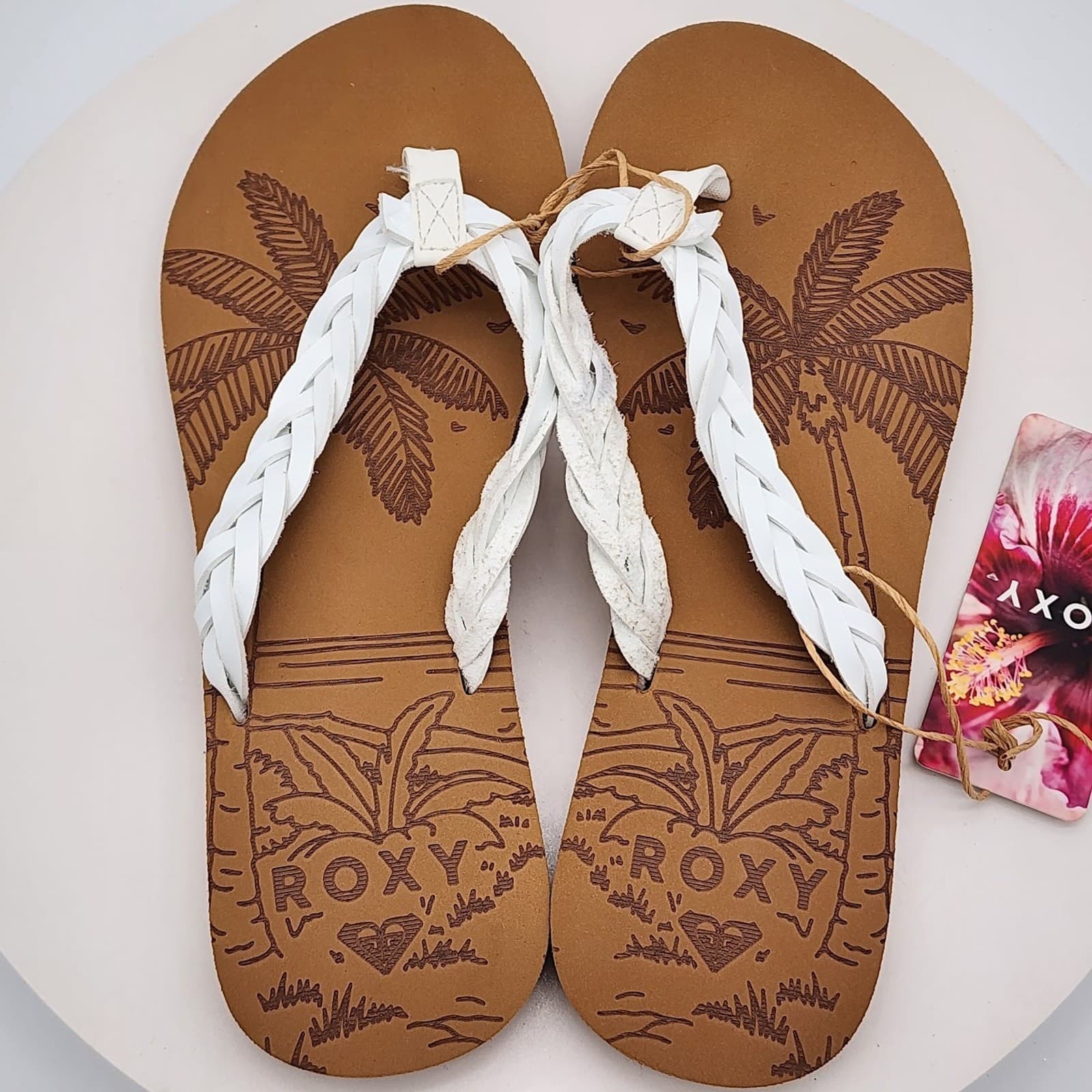 NEW - Roxy Feel Breezie-100 Women's White Braided Flip Flop Sandals Size 6 New - Thumbnail 5