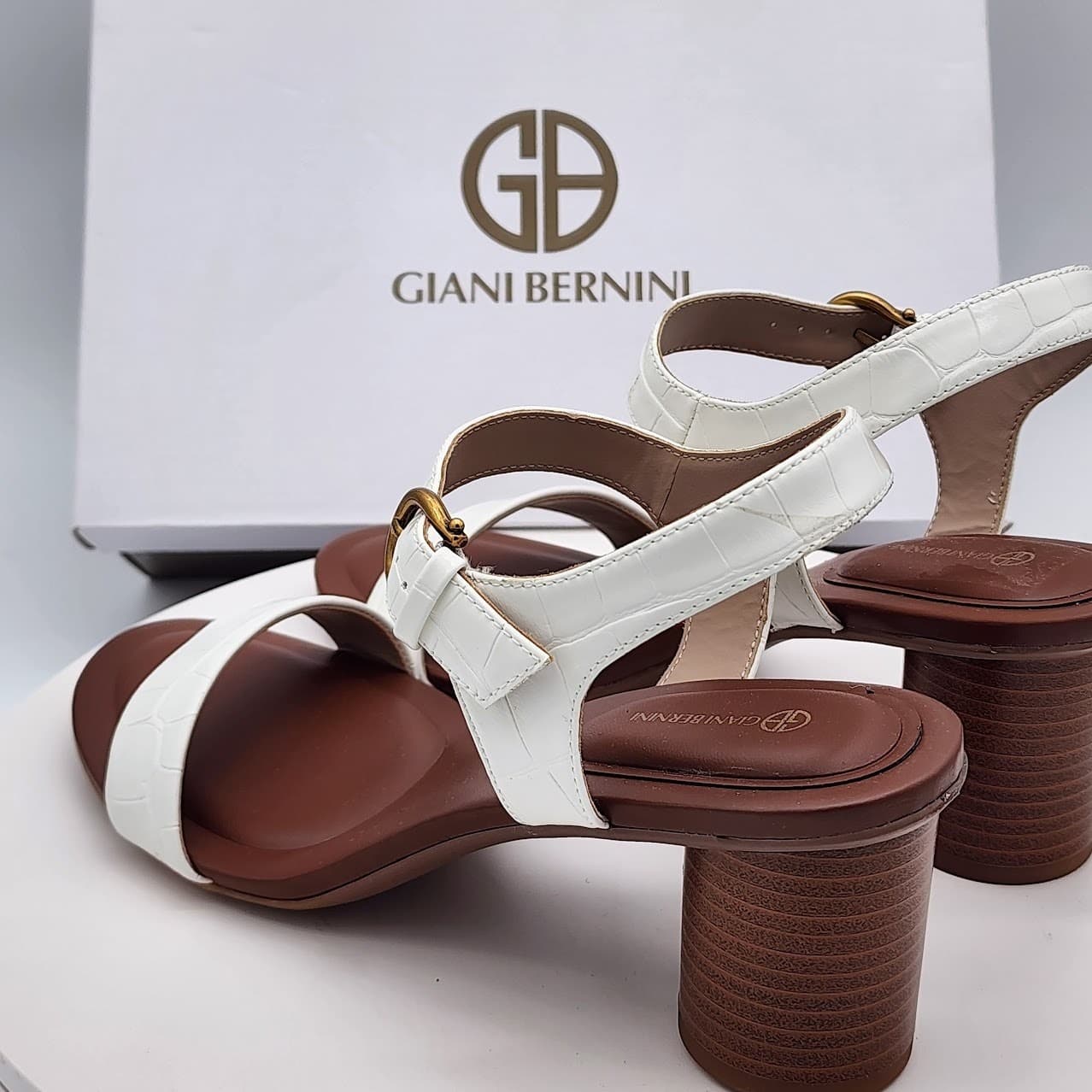 NEW - Giani Bernini Hadleyy Women’s White Croc Strappy Sandals Heel Size 9 M - Thumbnail 4