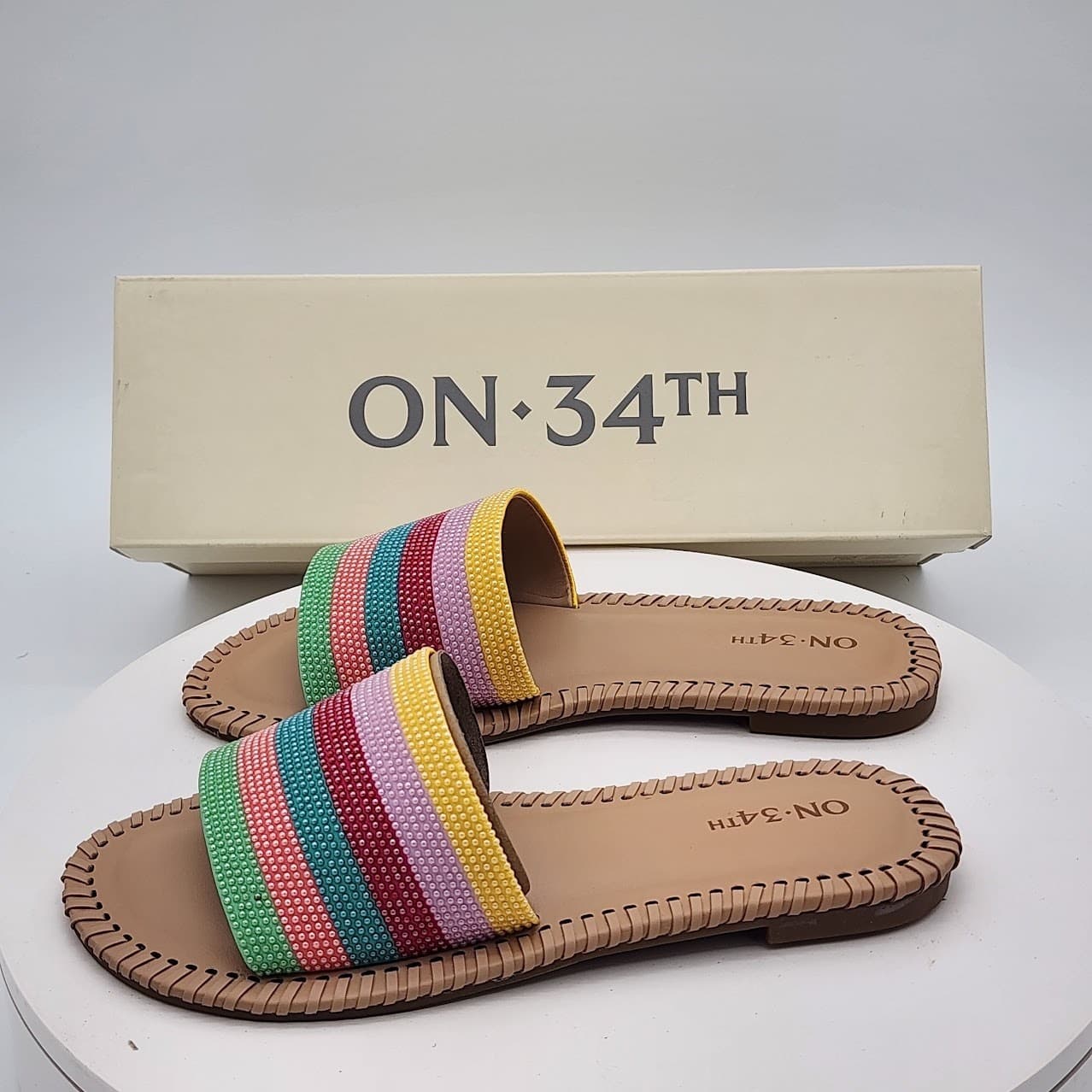 NEW - ON 34th Mavis Multi Stripe Women's Colorful Slides Sandals Size 5 M - Thumbnail 6
