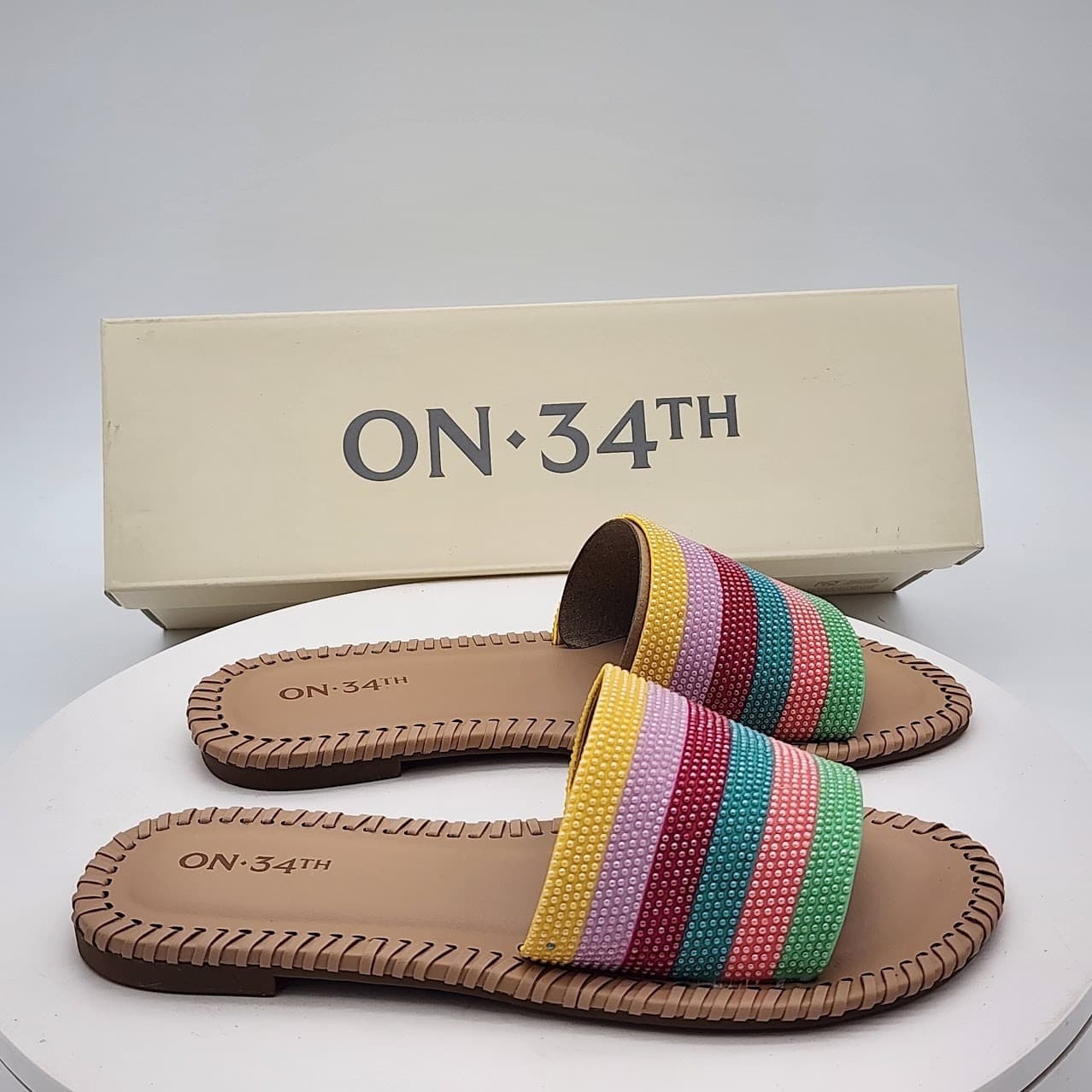 NEW - ON 34th Mavis Multi Stripe Women's Colorful Slides Sandals Size 5 M - Thumbnail 2