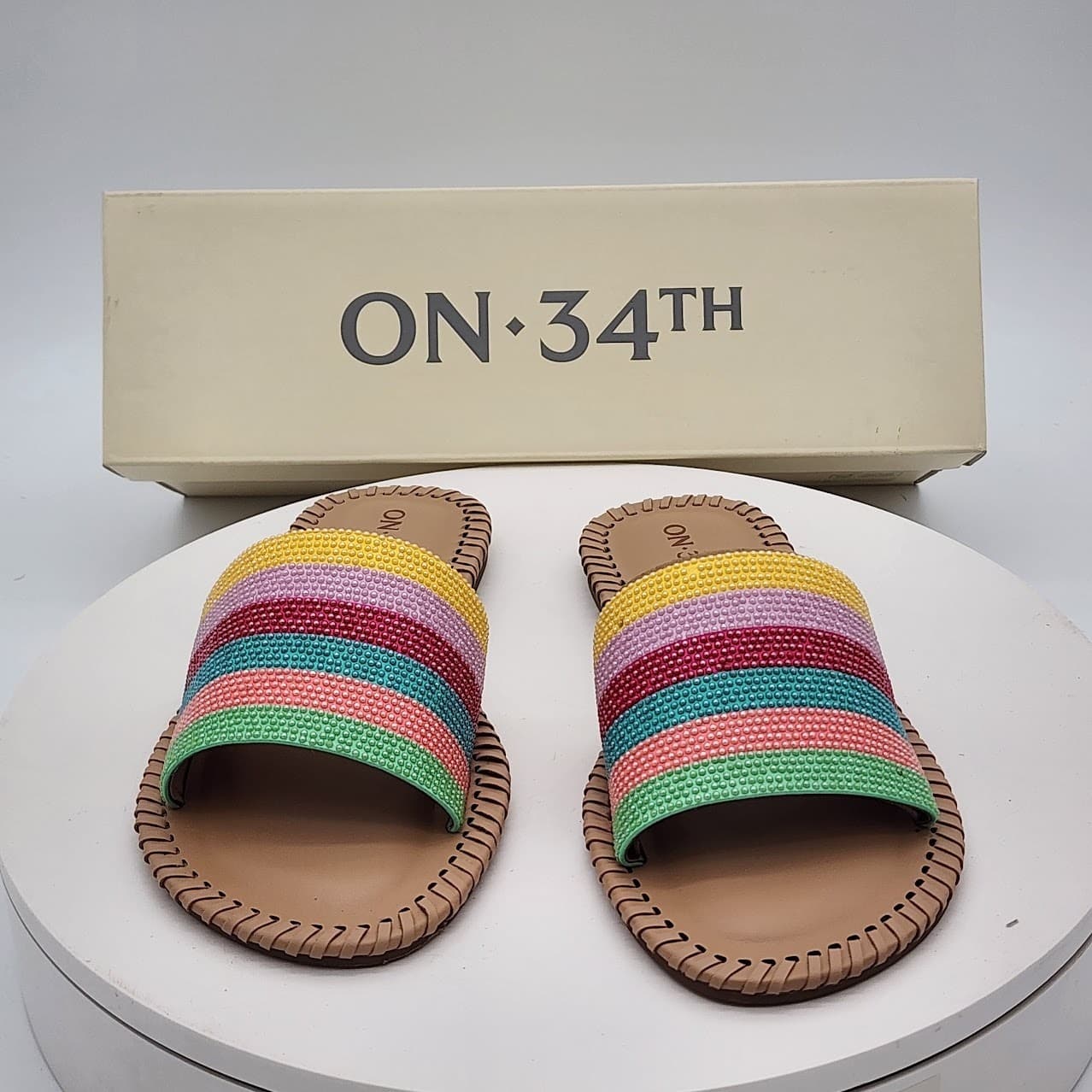 NEW - ON 34th Mavis Multi Stripe Women's Colorful Slides Sandals Size 5 M - Thumbnail 7