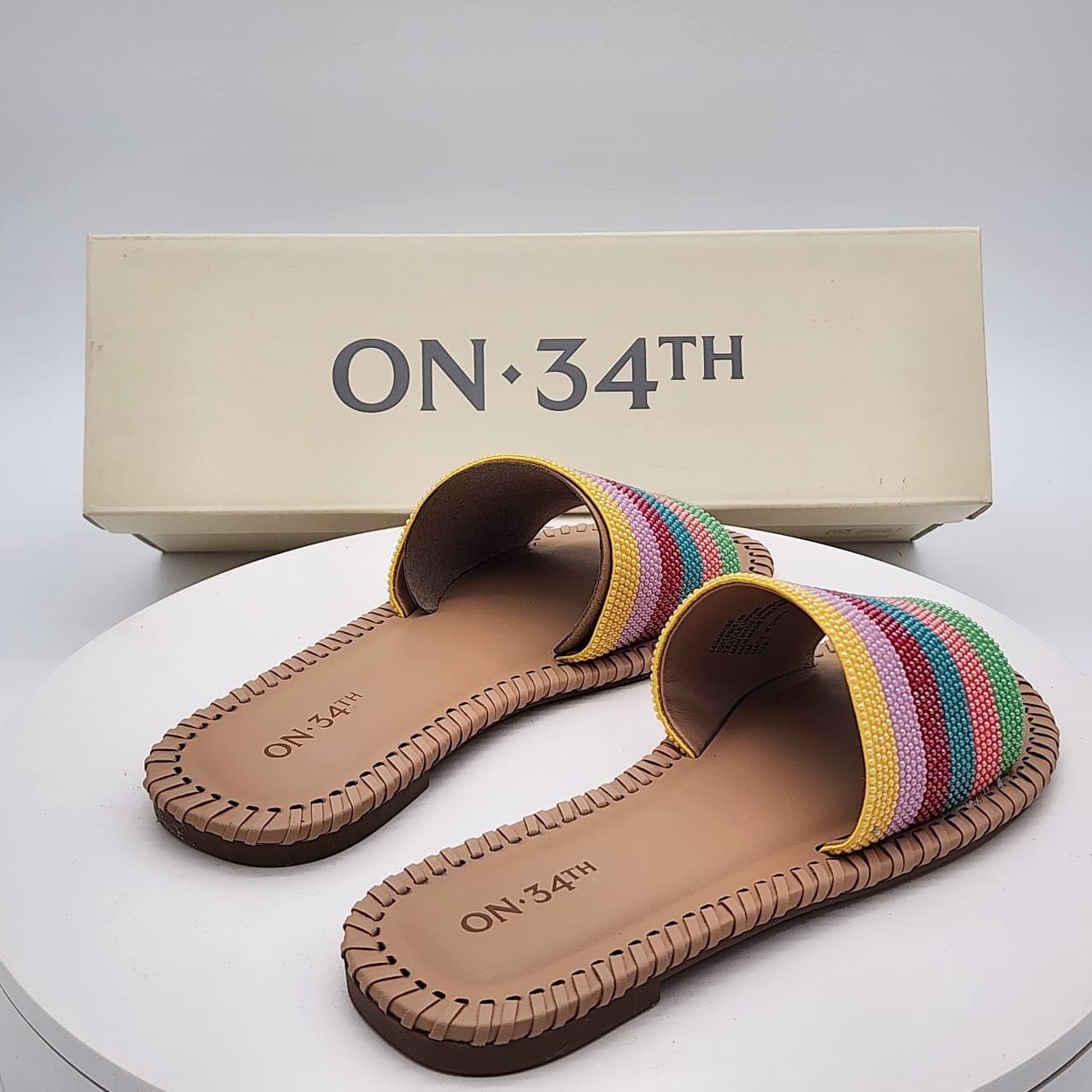 NEW - ON 34th Mavis Multi Stripe Women's Colorful Slides Sandals Size 5 M - Thumbnail 3
