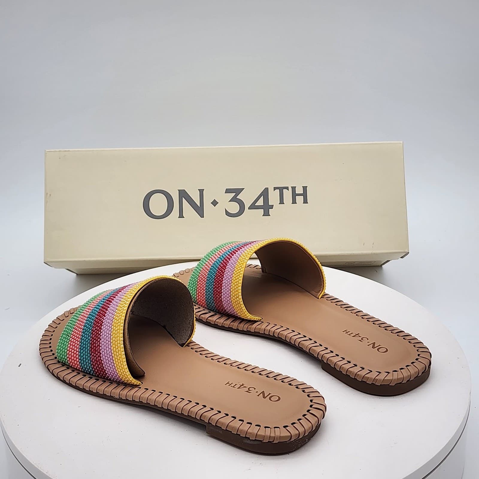 NEW - ON 34th Mavis Multi Stripe Women's Colorful Slides Sandals Size 5.5 M - Thumbnail 5