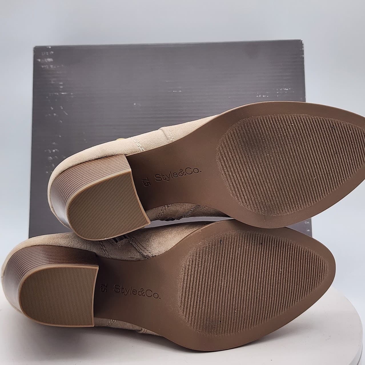 NEW Style & Co Lainey Womens Suede Ankle Booties Quarry Tan Size 7.5 Block Heel - Thumbnail 6