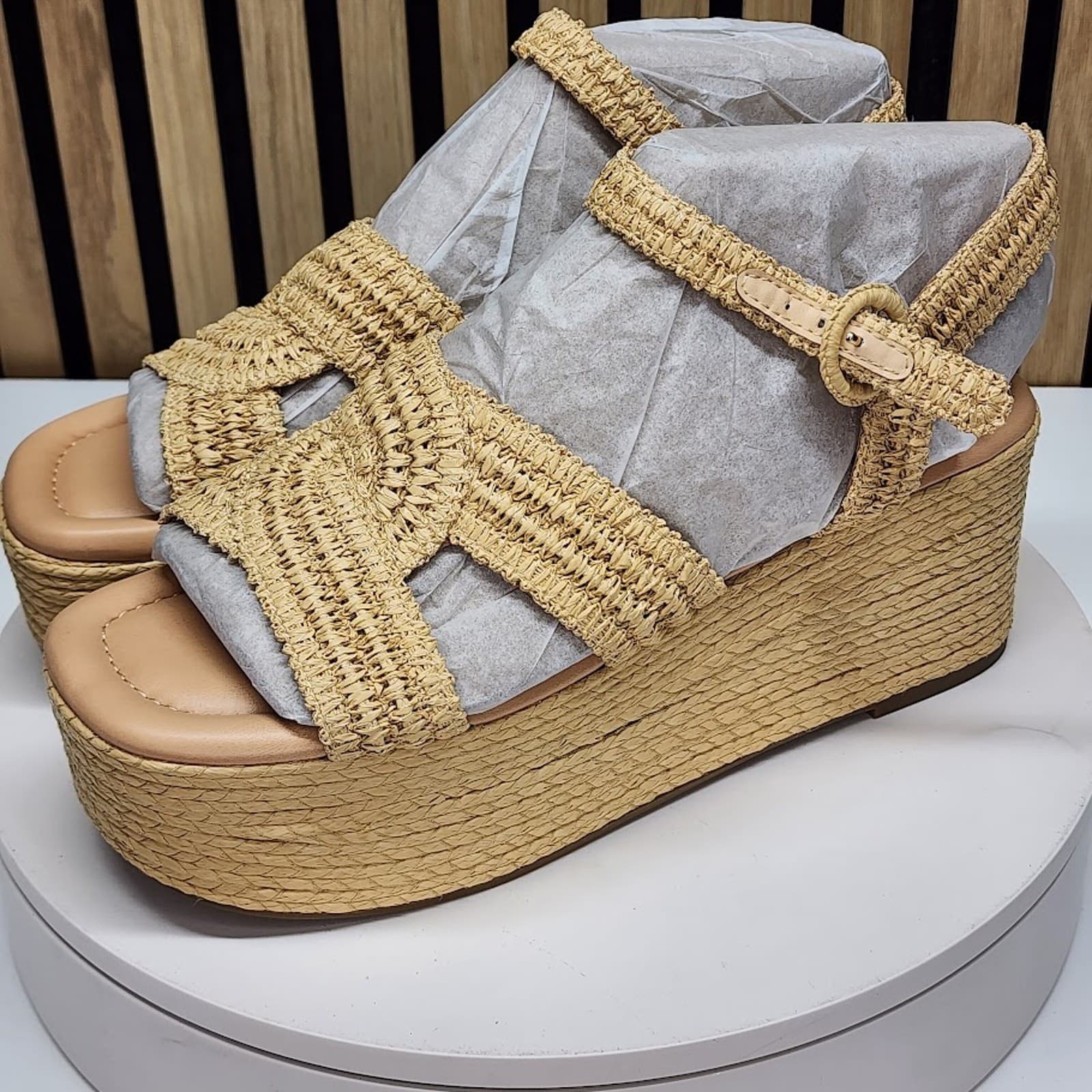 NEW - Marc Fisher LTD Payley Women’s Woven Platform Wedge Sandals Natural 11 M - Thumbnail 6