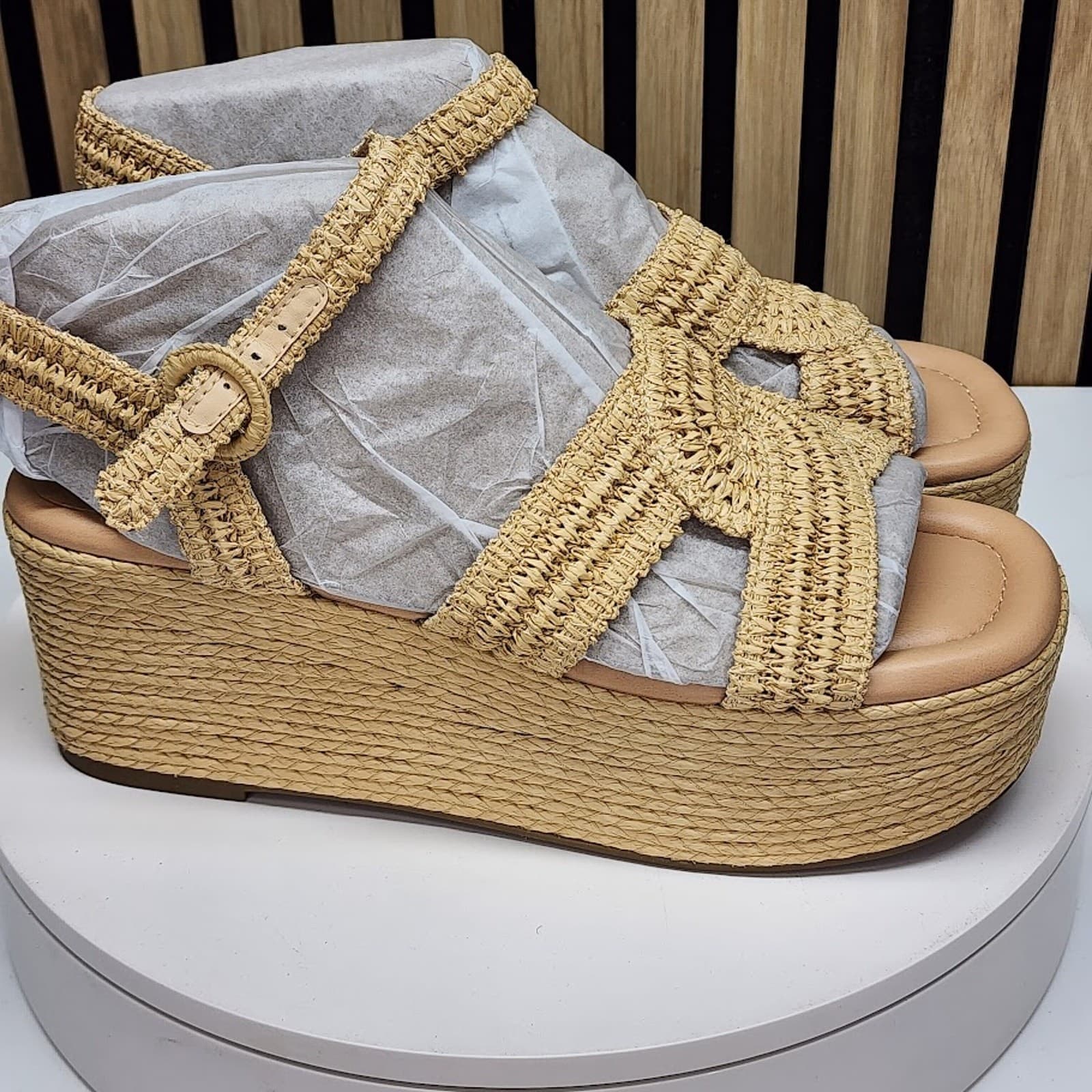 NEW - Marc Fisher LTD Payley Women’s Woven Platform Wedge Sandals Natural 11 M - Thumbnail 2