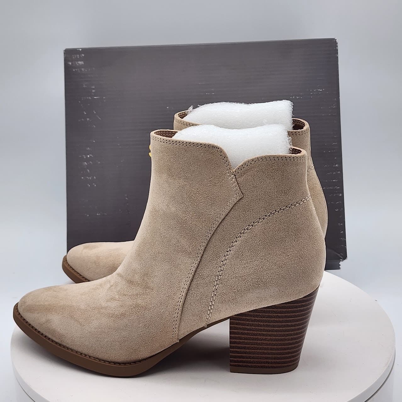 NEW Style & Co Lainey Womens Suede Ankle Booties Quarry Tan Size 7.5 Block Heel - Thumbnail 3