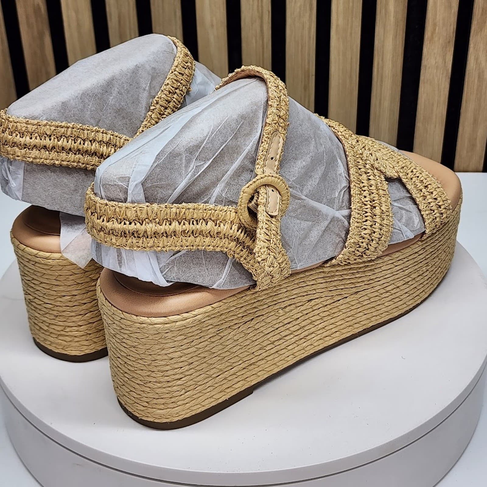 NEW - Marc Fisher LTD Payley Women’s Woven Platform Wedge Sandals Natural 11 M - Thumbnail 3