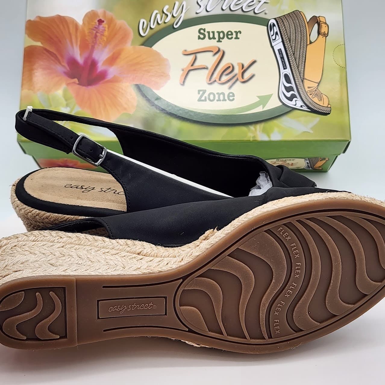 NEW Easy Street Devlin Black Slingback Espadrille Wedge Sandals Women Size 8.5 M - Thumbnail 8