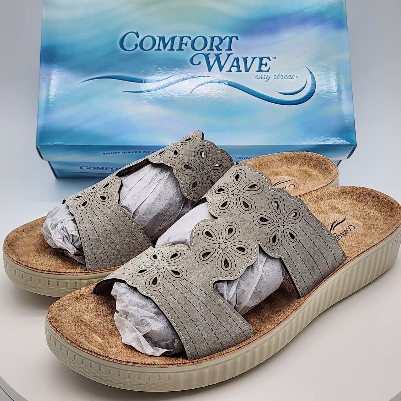 NEW Easy Street Comfort Wave Taj Slide Sandals Gray Women's Size 10M Comfort - Thumbnail 6