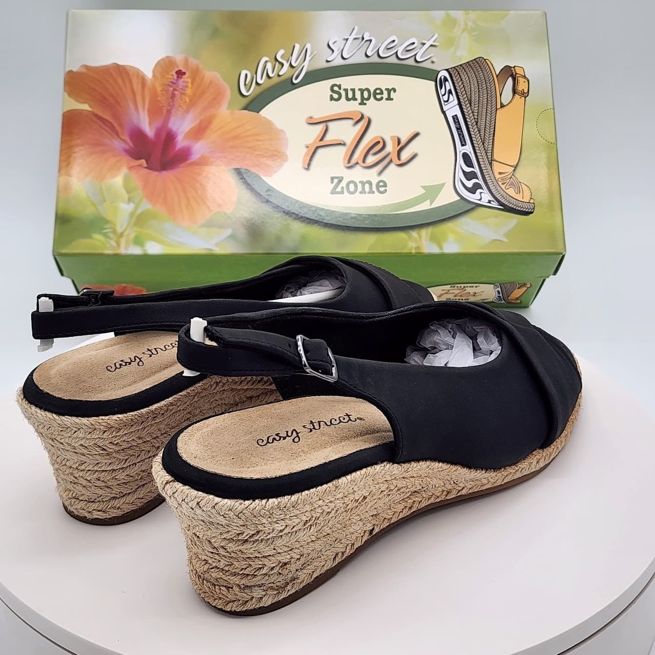 NEW Easy Street Devlin Black Slingback Espadrille Wedge Sandals Women Size 8.5 M - Thumbnail 3