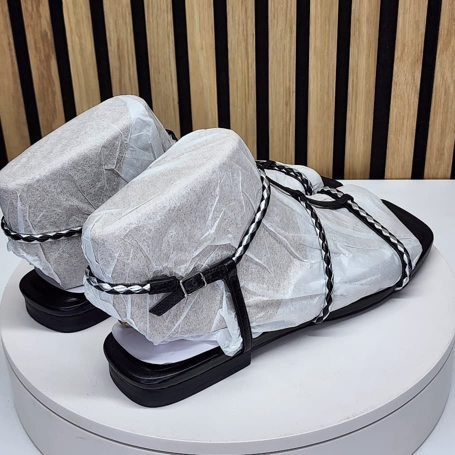 NEW - Marc Fisher LTD Maze Women’s Black Braided Caged Flat Sandals Size 10 - Thumbnail 3