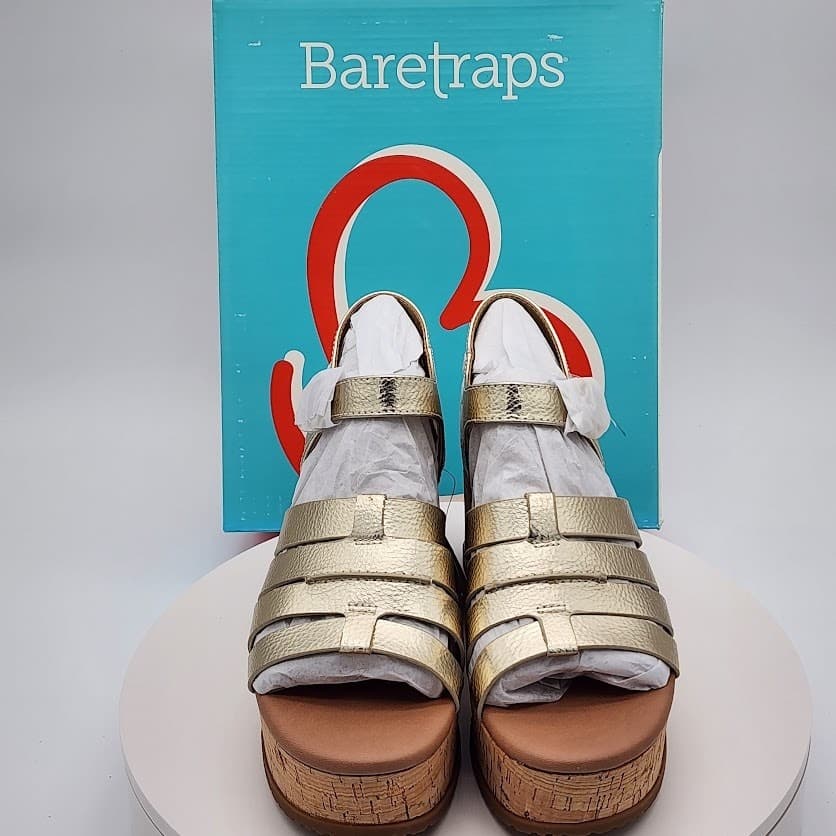 NEW BareTraps Savannah Light Gold Platform Wedge Sandals Women's Size 8M Comfort - Thumbnail 9