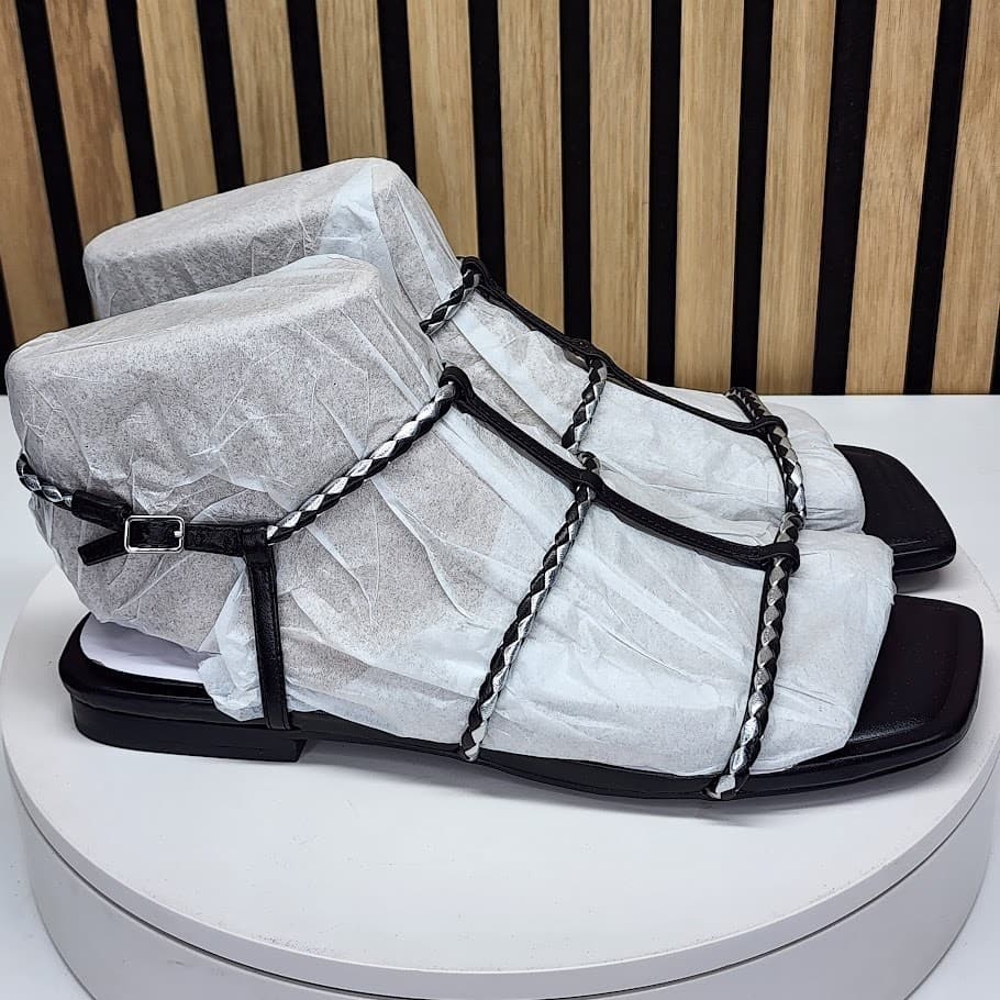 NEW - Marc Fisher LTD Maze Women’s Black Braided Caged Flat Sandals Size 10 - Thumbnail 2