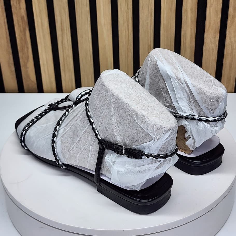 NEW - Marc Fisher LTD Maze Women’s Black Braided Caged Flat Sandals Size 10 - Thumbnail 4
