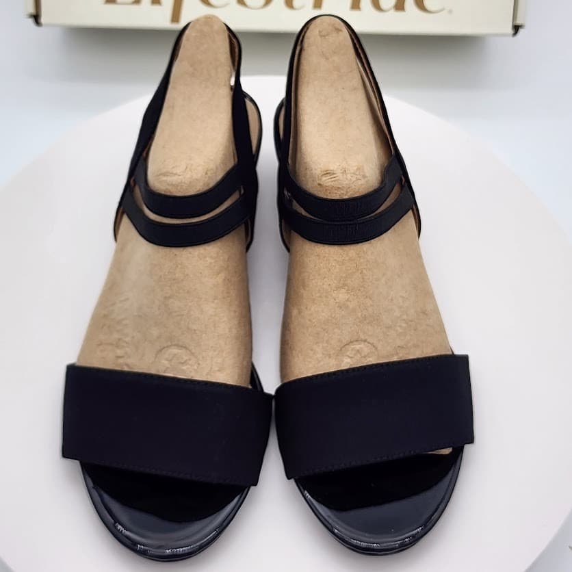 NEW LifeStride Yolo Black Micron Fabric Wedge Sandals Women's Size 6.5M - Thumbnail 8