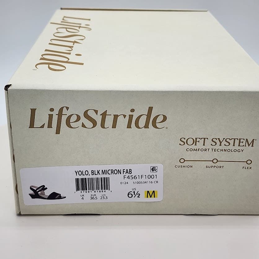NEW LifeStride Yolo Black Micron Fabric Wedge Sandals Women's Size 6.5M - Thumbnail 10