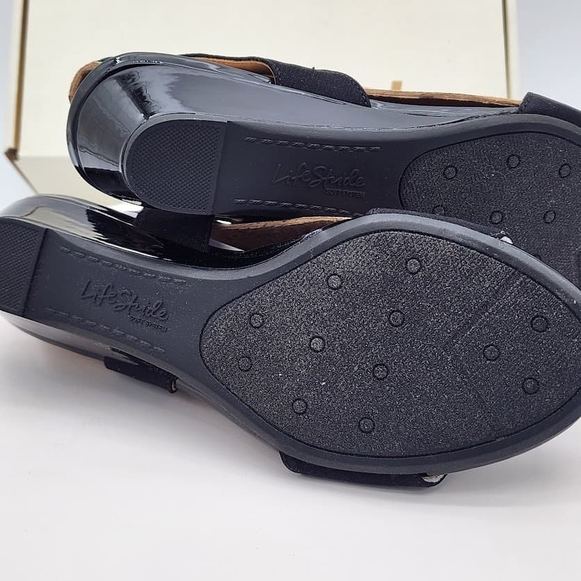 NEW LifeStride Yolo Black Micron Fabric Wedge Sandals Women's Size 6.5M - Thumbnail 9