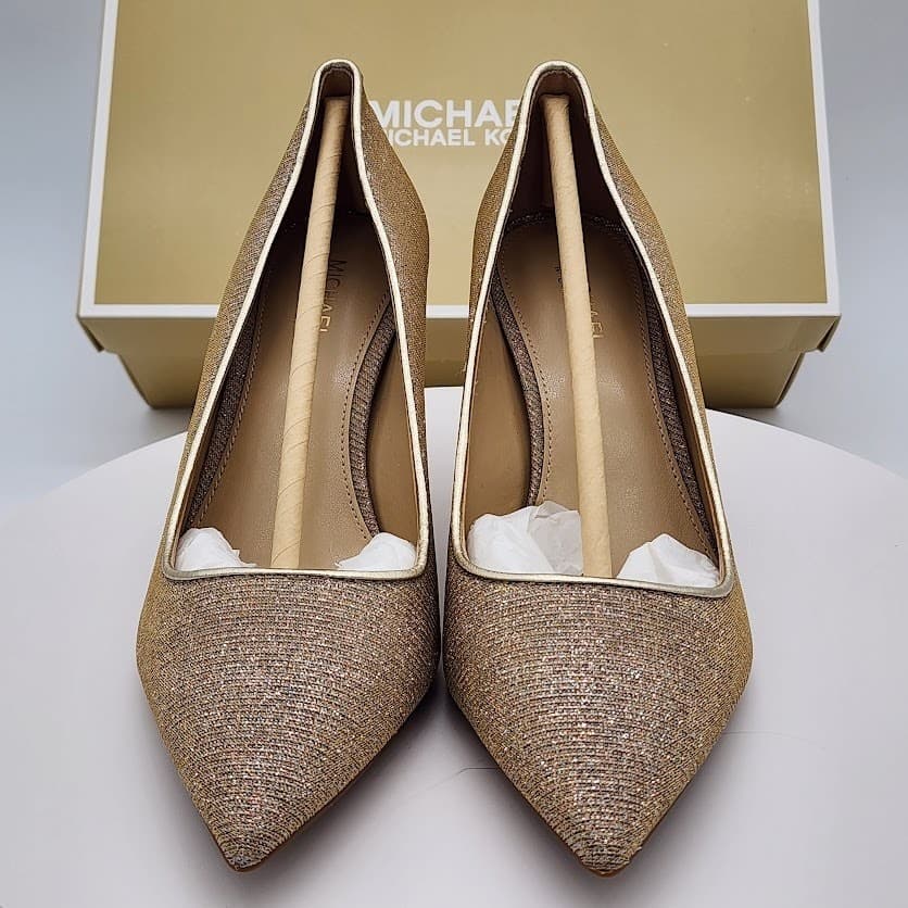 NEW Michael Kors Alina Flex Pump Pale Gold Glitter Chain Mesh Heels Size 5.5M - Thumbnail 7