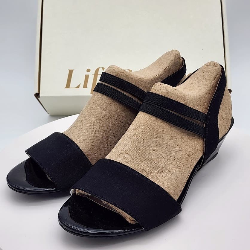 NEW LifeStride Yolo Black Micron Fabric Wedge Sandals Women's Size 6.5M - Thumbnail 5