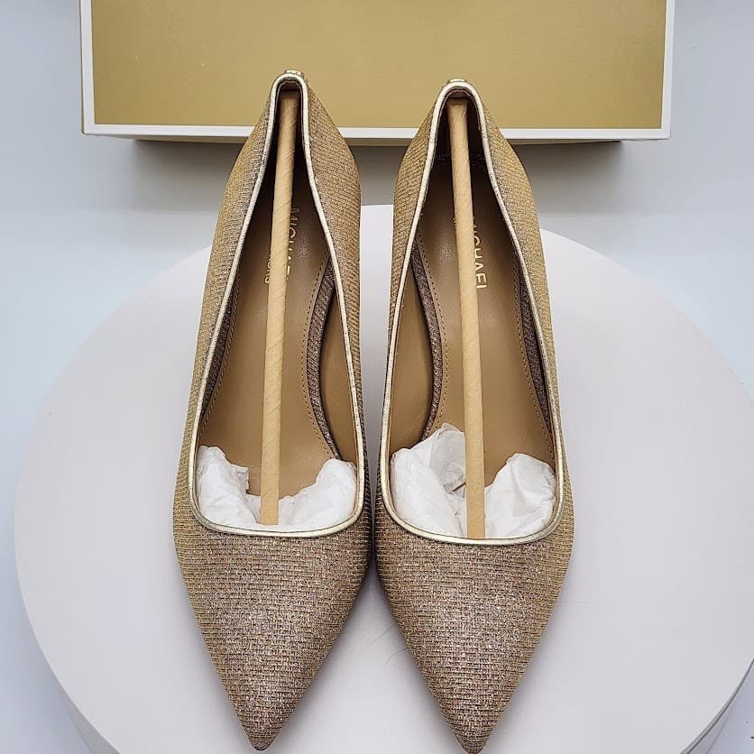 NEW Michael Kors Alina Flex Pump Pale Gold Glitter Chain Mesh Heels Size 5.5M - Thumbnail 8