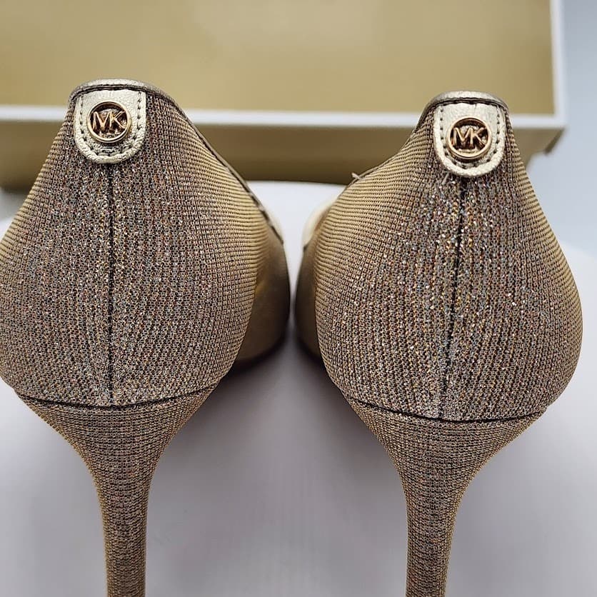 NEW Michael Kors Alina Flex Pump Pale Gold Glitter Chain Mesh Heels Size 5.5M - Thumbnail 4