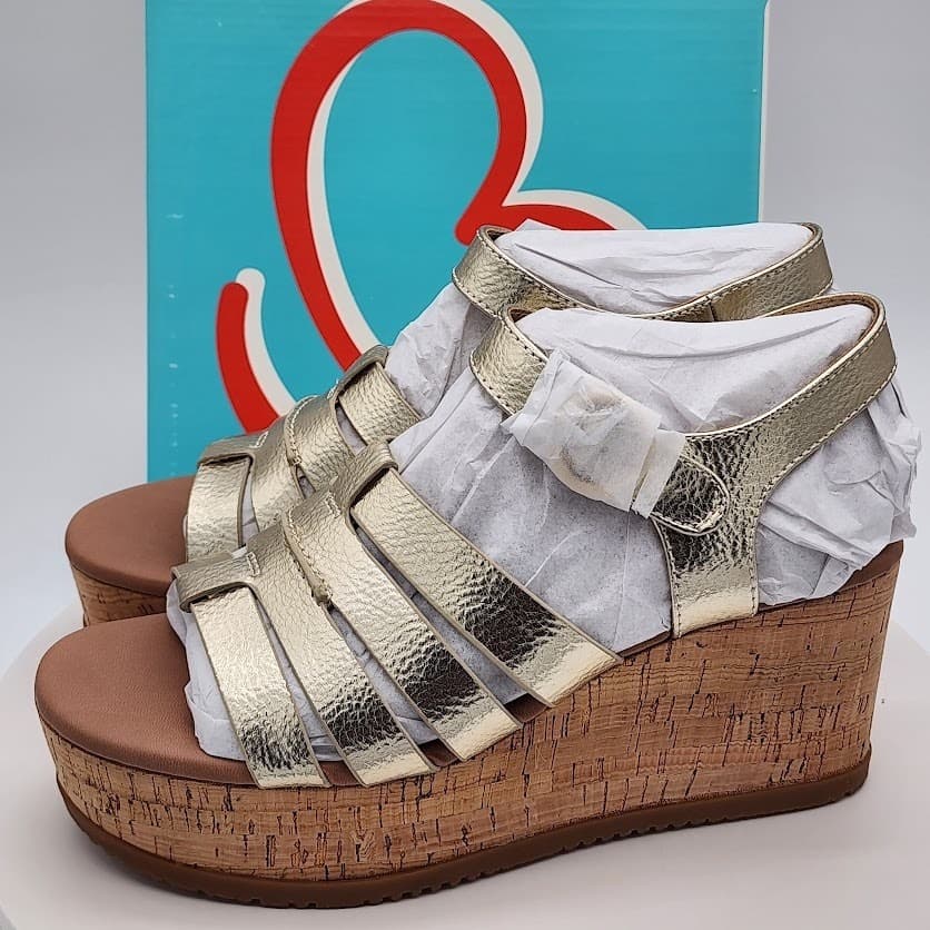 NEW BareTraps Savannah Light Gold Platform Wedge Sandals Women's Size 8M Comfort - Thumbnail 5