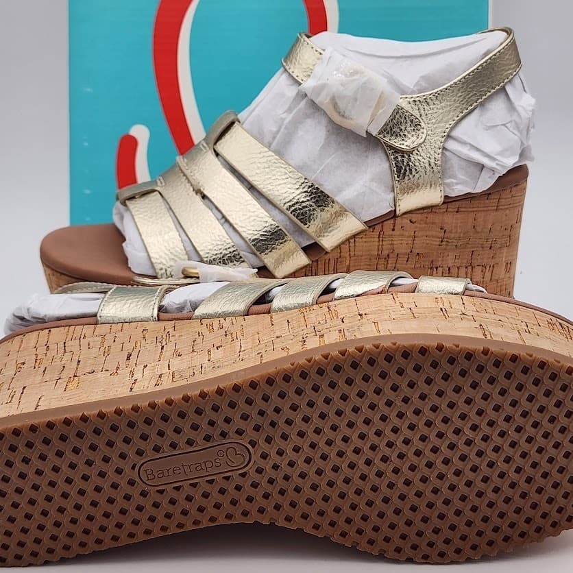 NEW BareTraps Savannah Light Gold Platform Wedge Sandals Women's Size 8M Comfort - Thumbnail 11