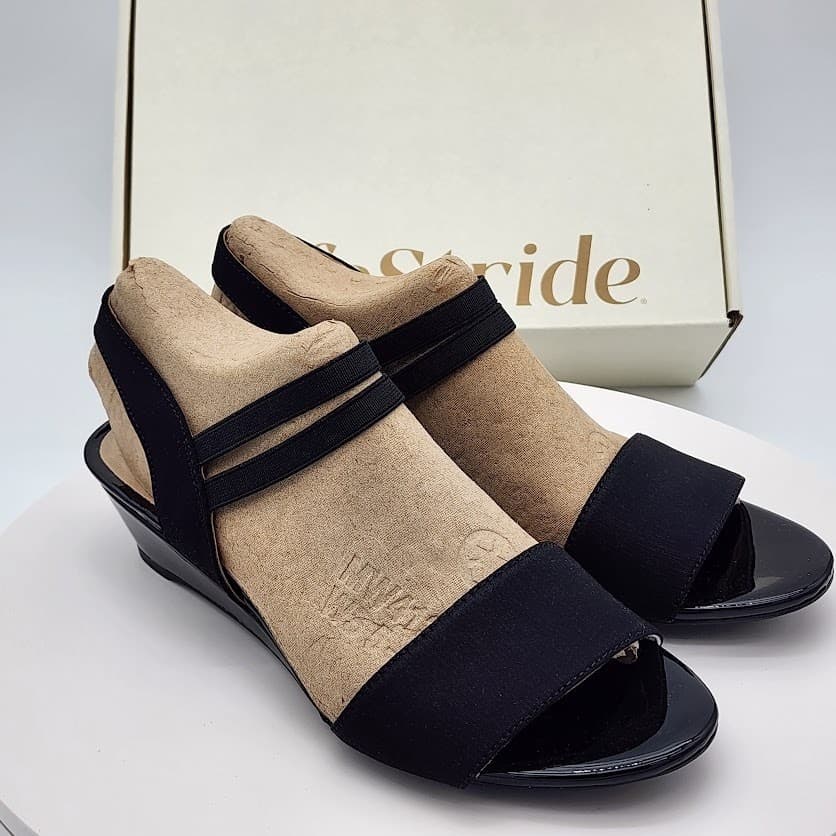 NEW LifeStride Yolo Black Micron Fabric Wedge Sandals Women's Size 6.5M - Thumbnail 7