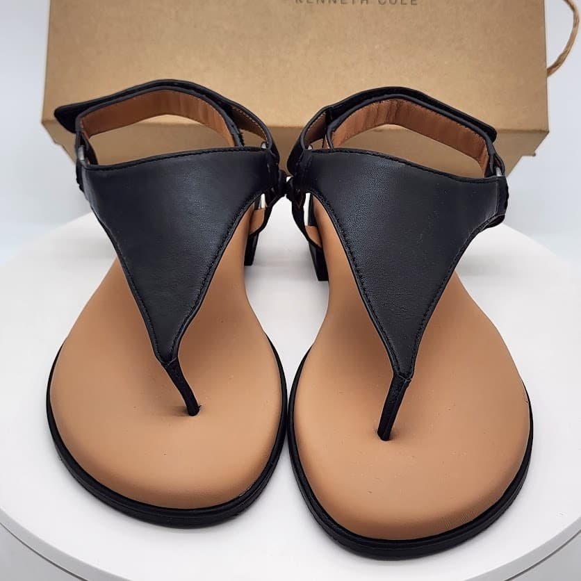 NEW Gentle Souls by Kenneth Cole Holly Black Leather Thong Sandals Size 8.5M - Thumbnail 6