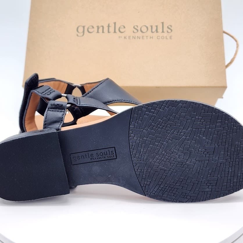 NEW Gentle Souls by Kenneth Cole Holly Black Leather Thong Sandals Size 8.5M - Thumbnail 8