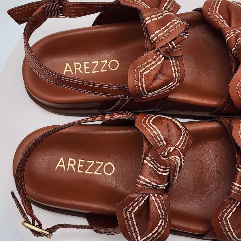 NEW Arezzo Women's Brown Leather Bow Flat Sandals Size 7B Slingback Shoes - Thumbnail 8