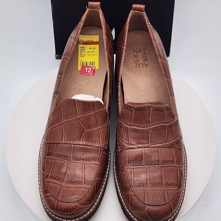 NEW Naturalizer Darry English Tea Croc Embossed Leather Loafers Women's Size 12M - Thumbnail 6