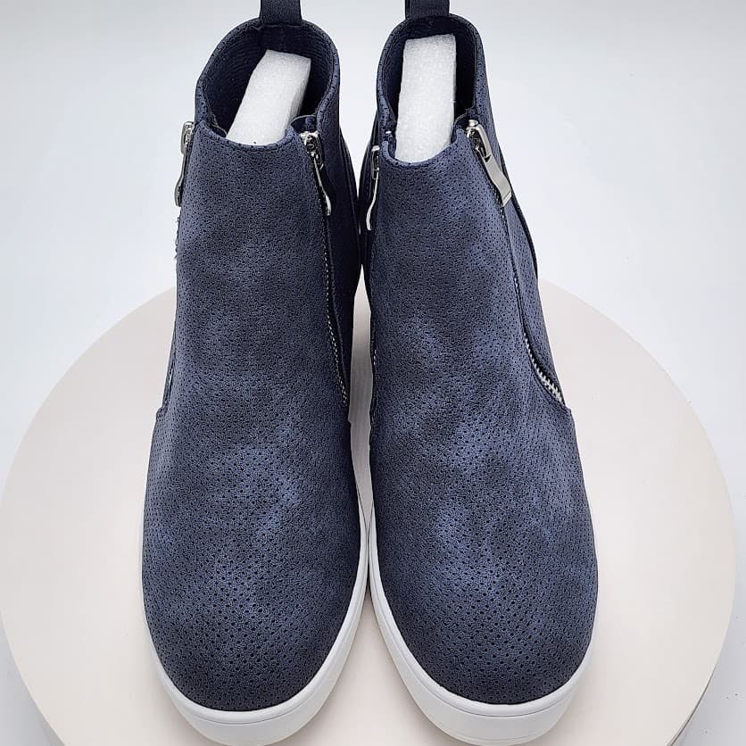 NEW Journee Collection Pennelope Blue Wedge Sneakers Women's Size 10 Side Zip - Thumbnail 7