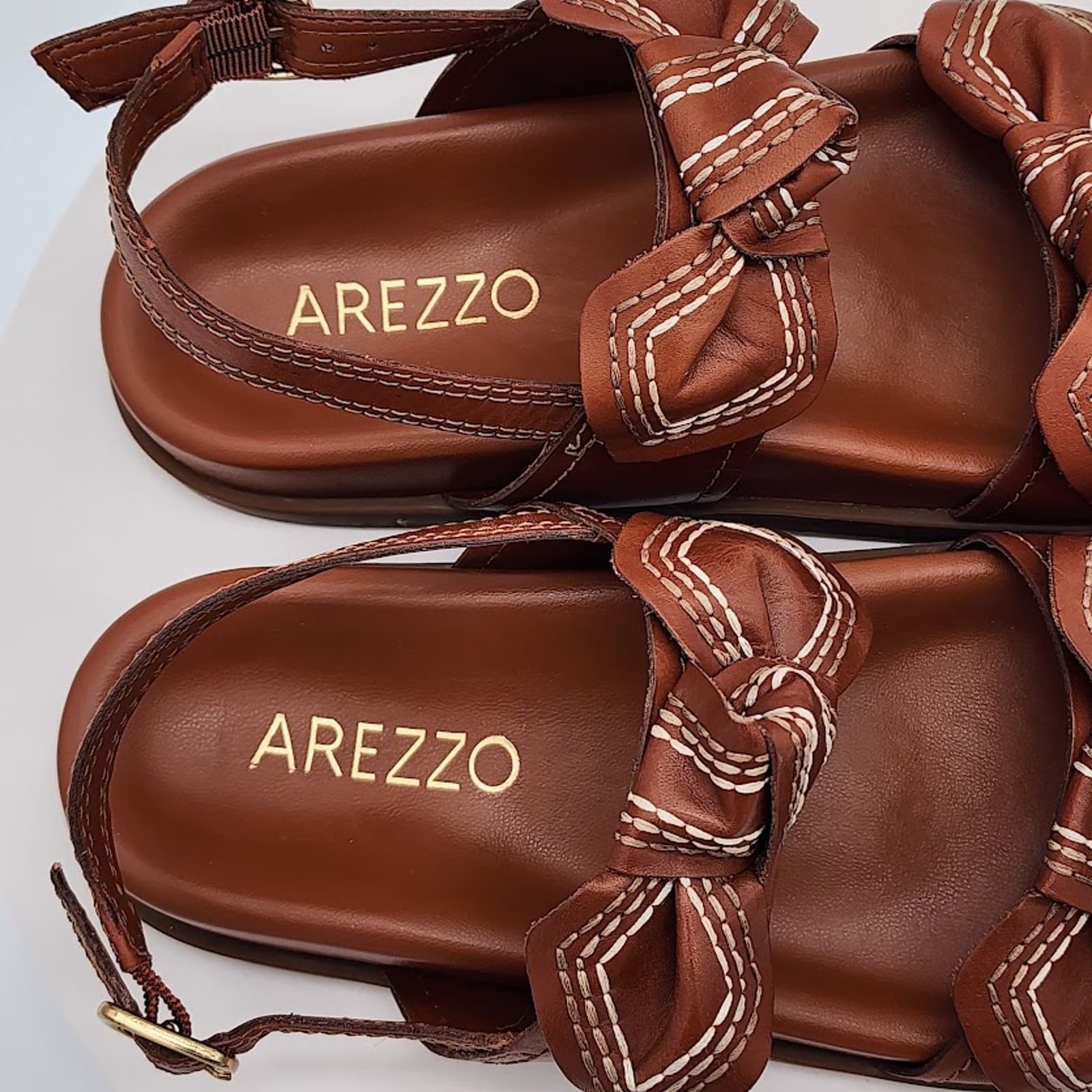 NEW Arezzo Women's Brown Leather Bow Flat Sandals Size 6B Slingback Shoes - Thumbnail 8